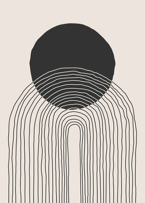 Czarne koło i tęcza na beżowym tle - abstrakcja, sztuka geometryczna Plakat
